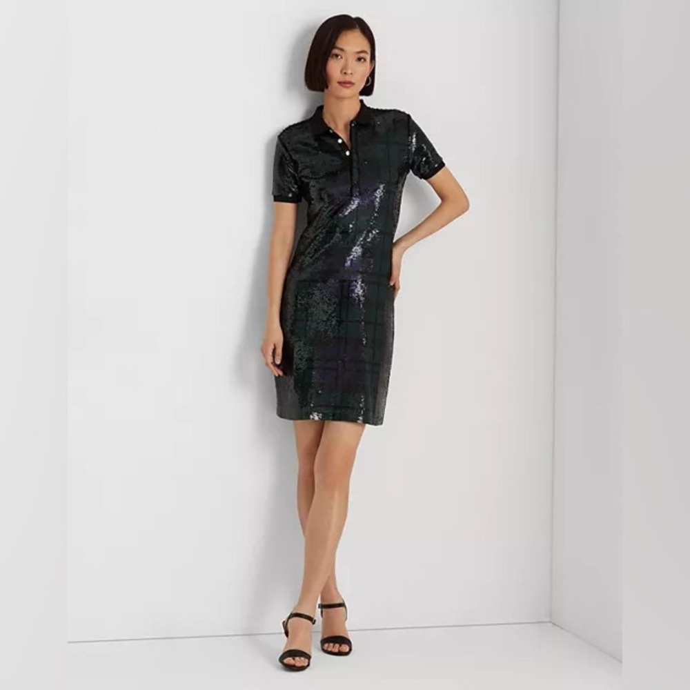 LAUREN RALPH LAUREN Plaid Sequined Polo Dress, XS Small NWT - Picture 3 of 11